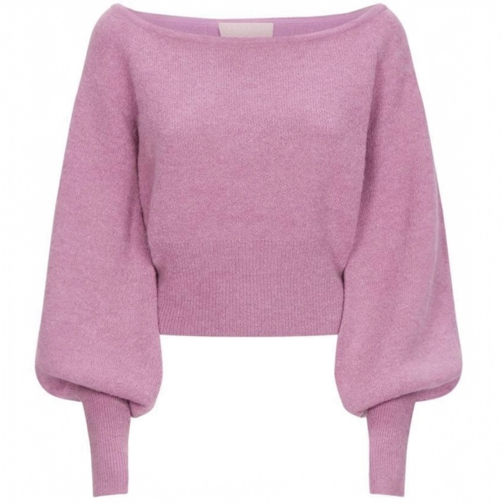 Keepsake Label S Purple Alpaca Wool Sweater Off Shoulder Purple Balloon Sleeve